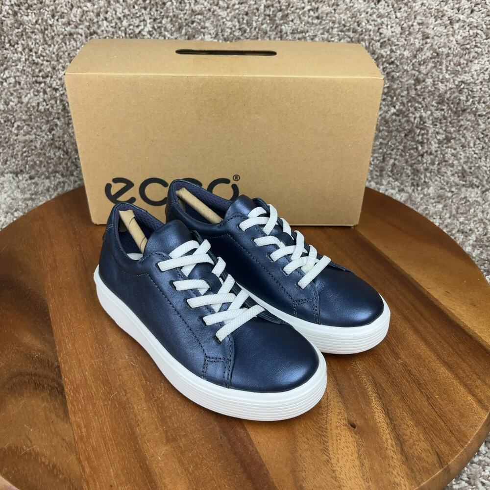 ECCO Soft 60 Kids' Leather Sneakers Toddler Size 10 Shoes Graystone Metallic NEW